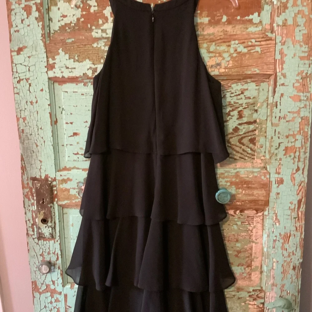 S.L.FASHION Black Tiered Ruffle Sleeveless Dress with Rhinestone Bling Detail - Picture 4 of 6